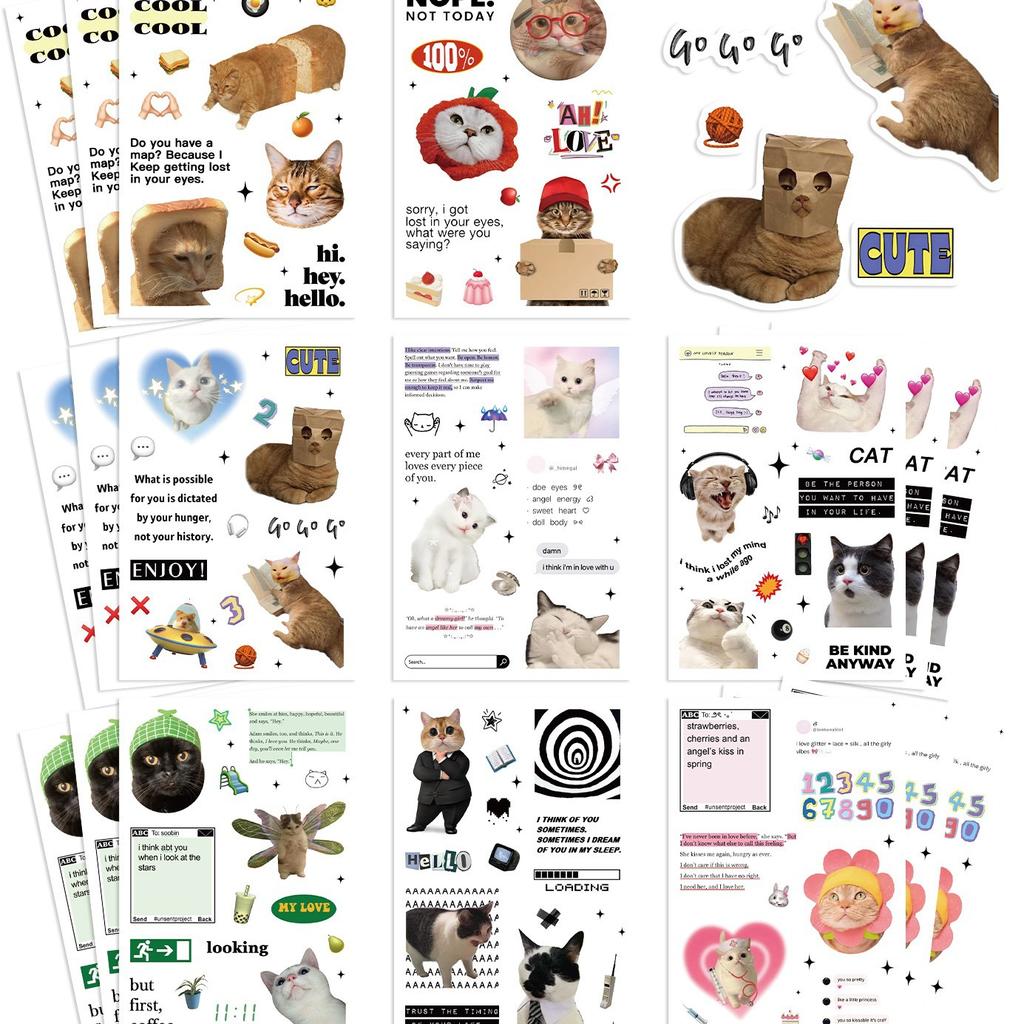 8 Styles of INS Cat Expression Meme Stickers Waterproof Diary Hand Account Stickers Gu Card Stickers DIY Decorative Stickers