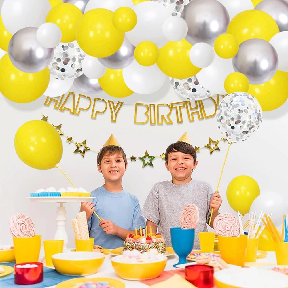 Yellow White Theme Balloons Arch Kit Metal Silver Confetti Balloon Garland Birthday Party Wedding Baby Shower Home Party Decor
