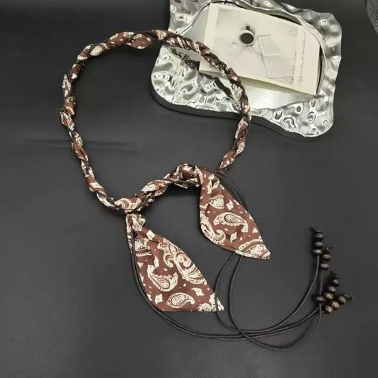Retro Silky Scarf Jeans Belt Handcrafted Sustainable Waxed Cotton Rope Belt with Natural Wood Beads