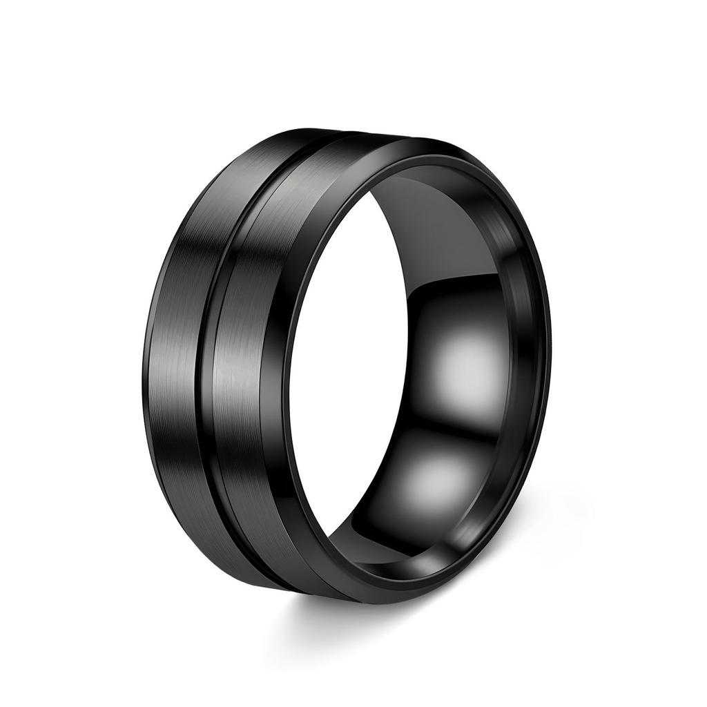 New European & American Men's Double Bevel Brushed Matte Wedding Ring - Simple Design, Hot Selling