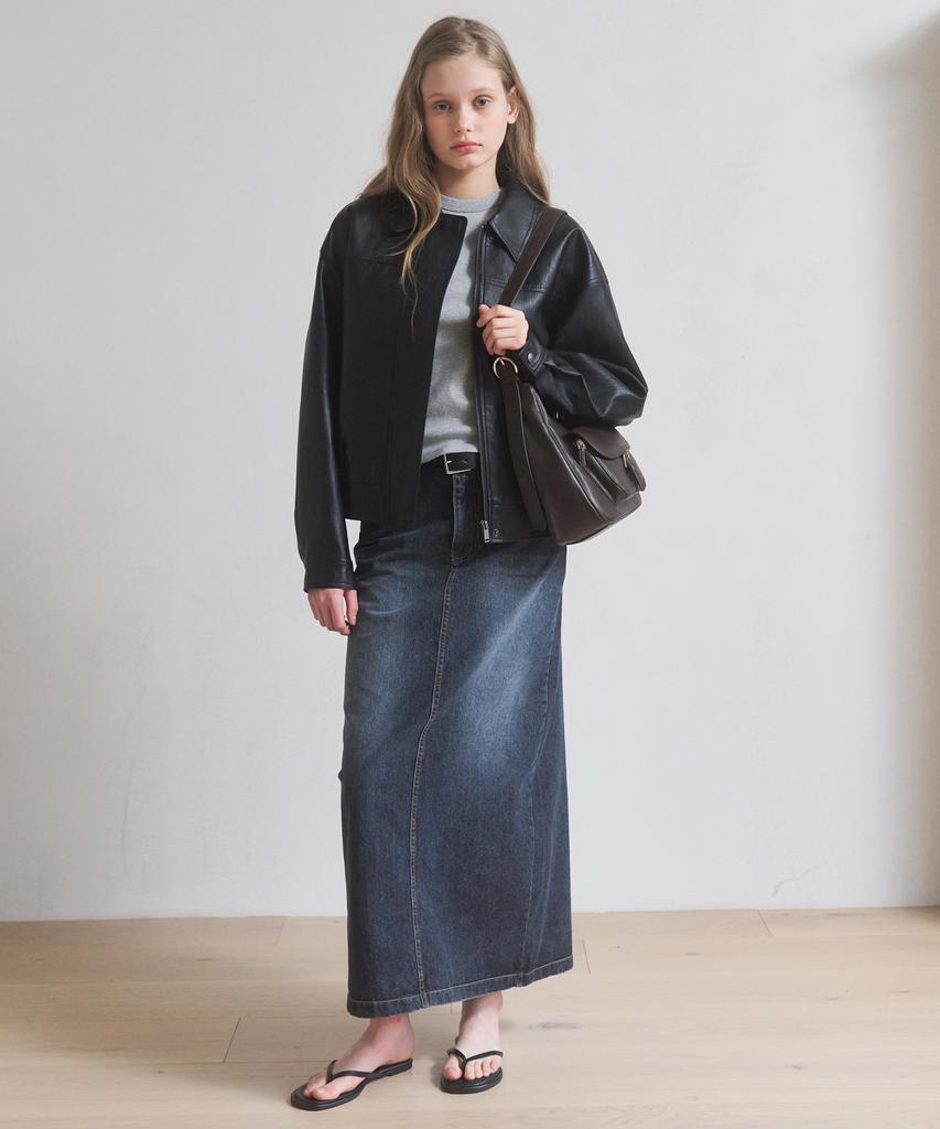 AMONG A Washing Denim Long Skirt_Indigo
