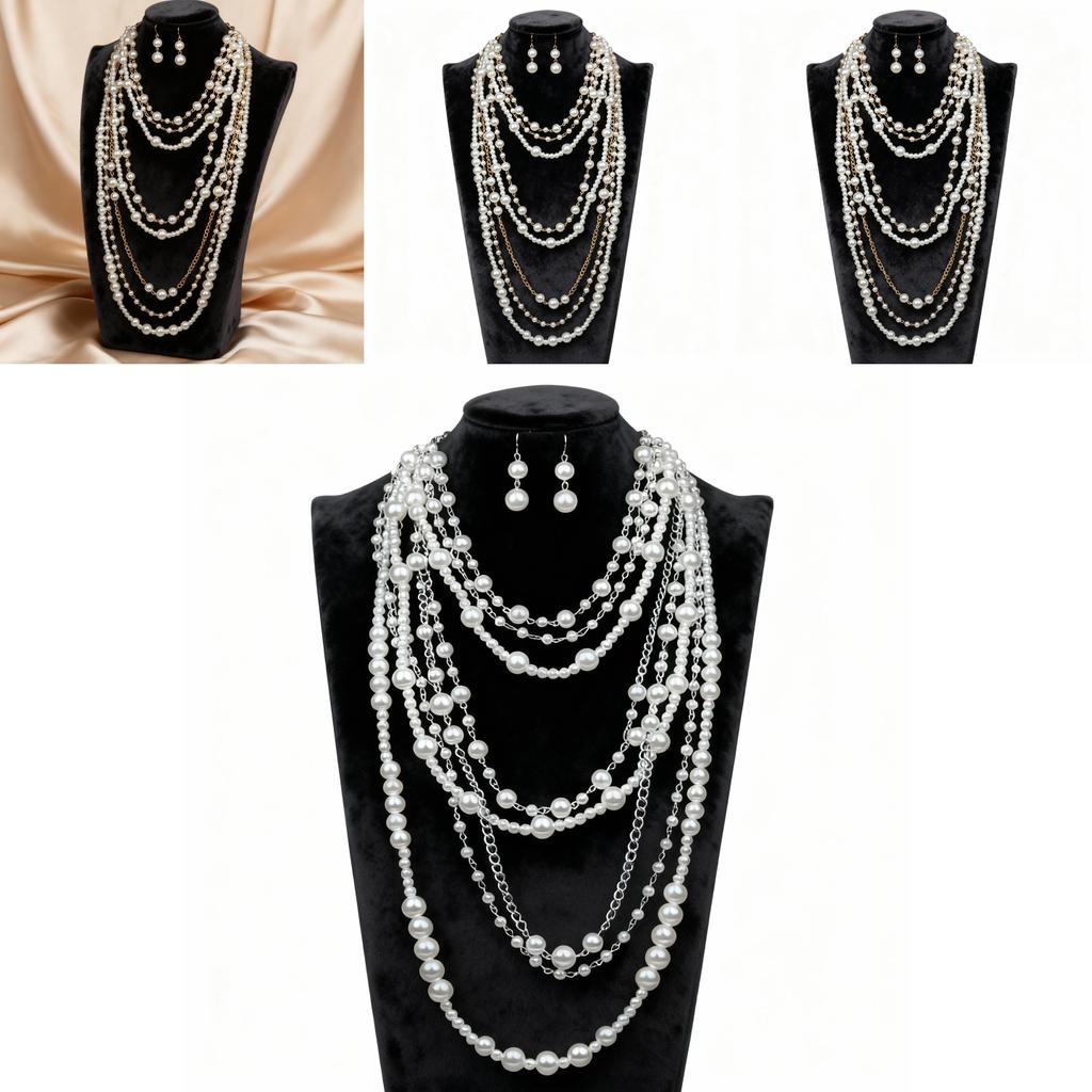 Sophisticated Multilayer Pearl Jewelry Set With Geometric Elements For Womens Fashion Accessories