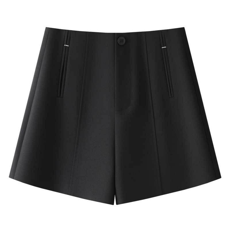 Women s Elegant High-Waisted A-Line Suit Shorts, Spring/Autumn 2025, Drapey Wide-Leg for Workplace. 26/S (Recommended weight 85-95 jin) чёрный