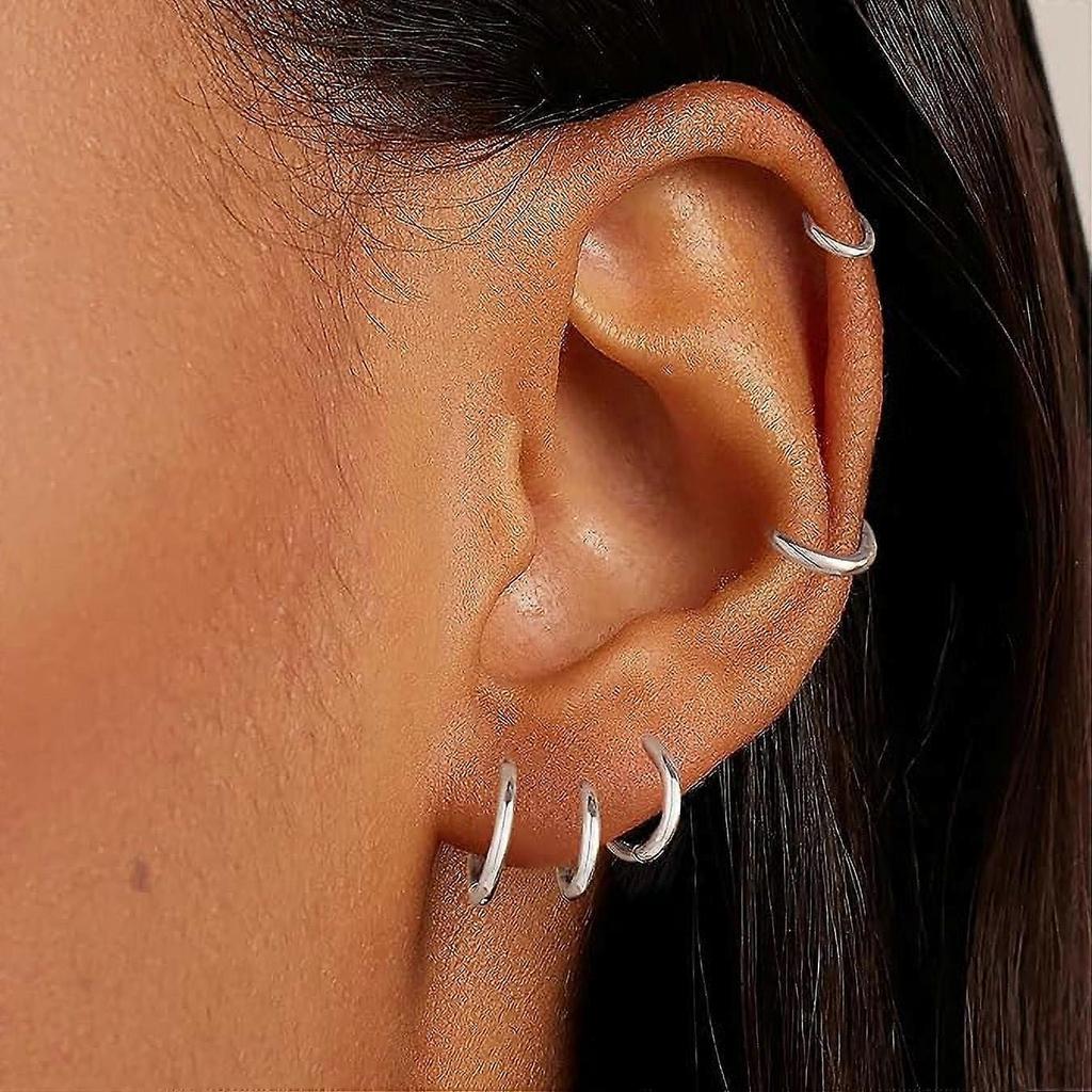 8 Pairs 316L Stainless Steel Flat Back Stud Earrings Lightweight Small Hoop Earrings Set for Women Men, Silver