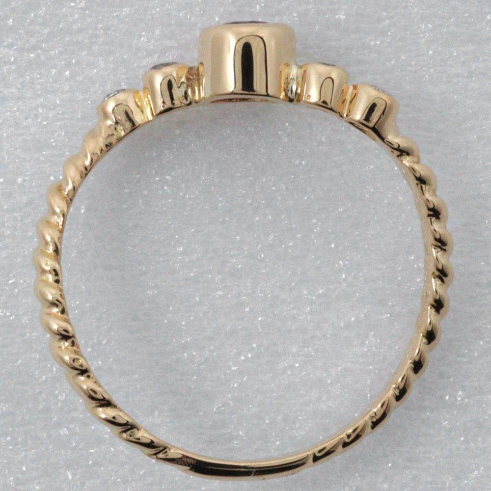 Wave Ring K18 yellow gold/Ruby/diamond #4.7(US Size) 1.3g Women Used