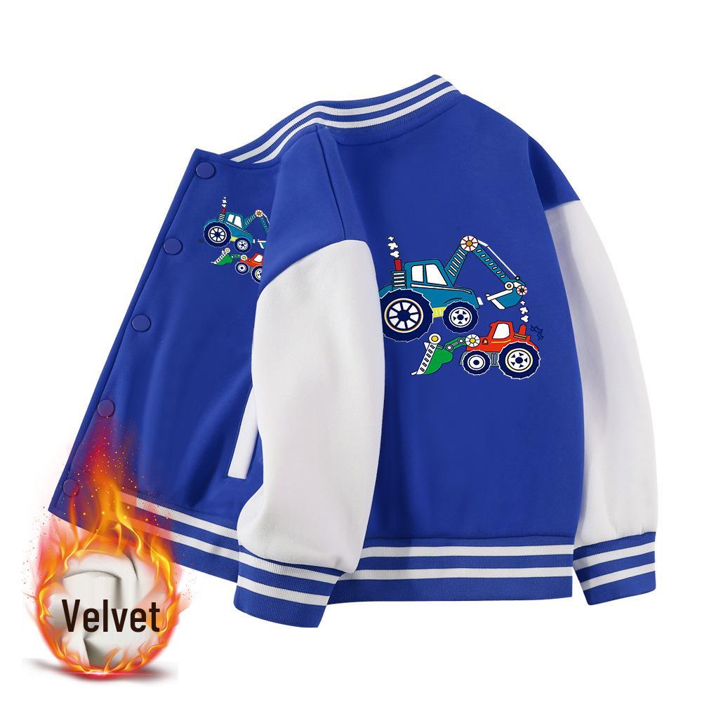 Boys' Versatile Spring/Autumn Jacket - Trendy Velvet Baseball Cardigan