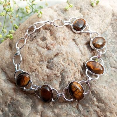 Tiger Eye Gemstone 925 Sterling Silver Plated Adjustable Women Bracelet Jewelry NST-J2H6116