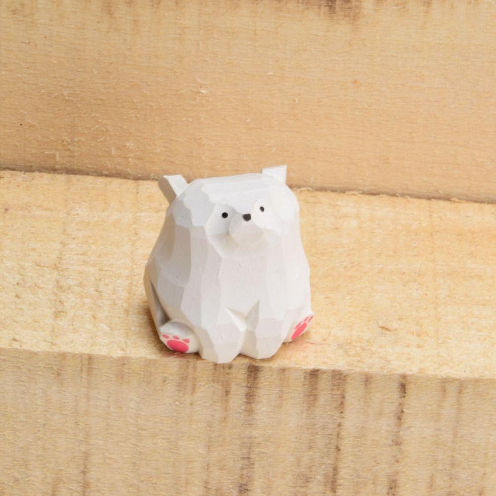 Creative Solid Wood Wooden Bear Figurines Hand Carved Cute Polar Bear Ornament Realistic Funny Mini Bear Statue Car