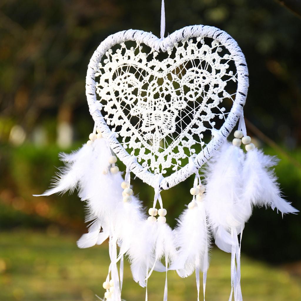 White Dream Catcher Heart Handmade Knitted Dream Catcher Home Hanging Decoration Birthday Festival Gift Home Decoration
