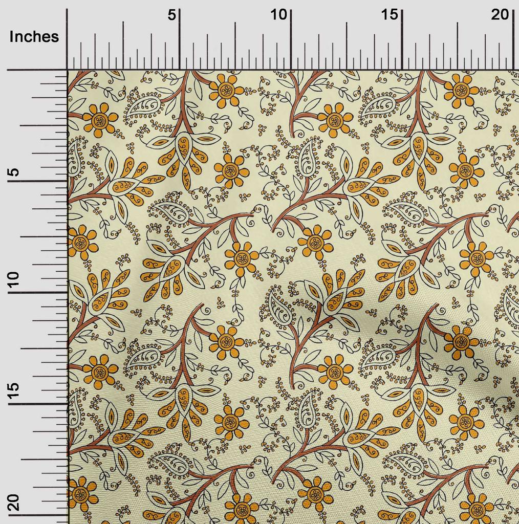 oneOone Bavlna Flex Fabric Listy & Floral Block Print Fabric By Yard 40 Inch