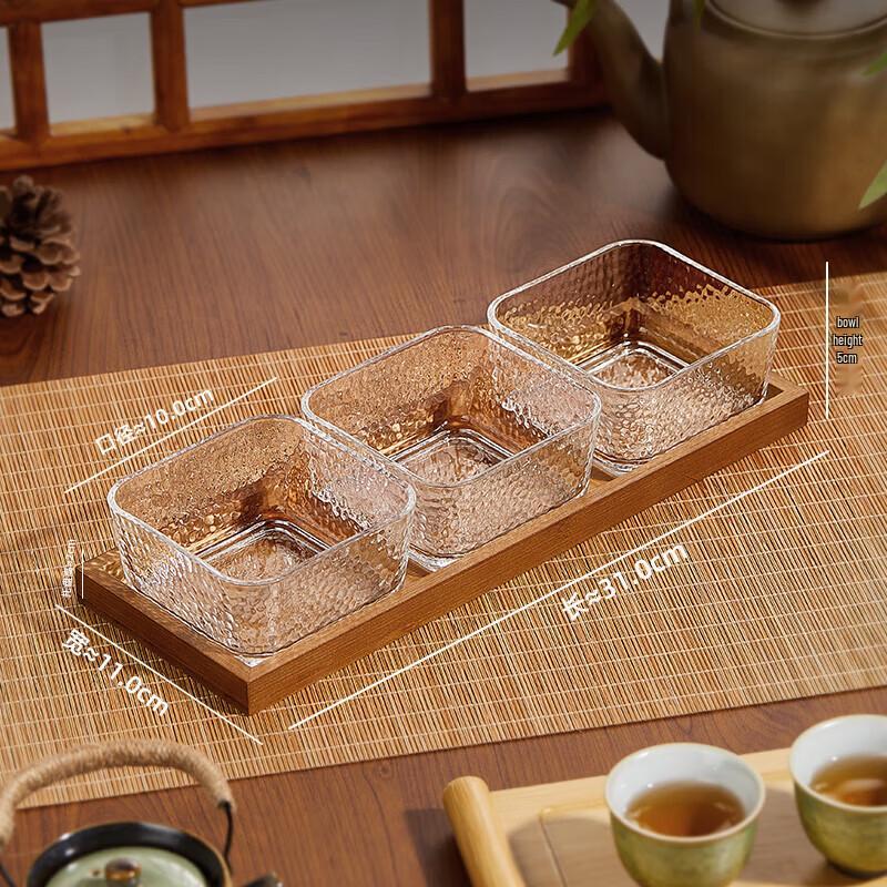 Hammered Glass Retro Snack Serving Set with Tray