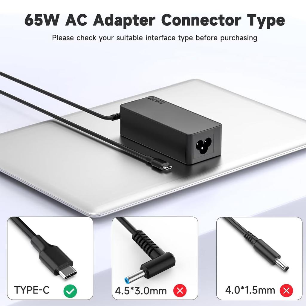 65W Laptop Power Adapter 20V 3 25A Notebook Charger Type-C Connector Compatible with Multiple Devices and Efficient Charging
