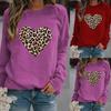 Women Casual Fashion Leopard Print Love Hoodless Plus Long-sleeved Sweater Top