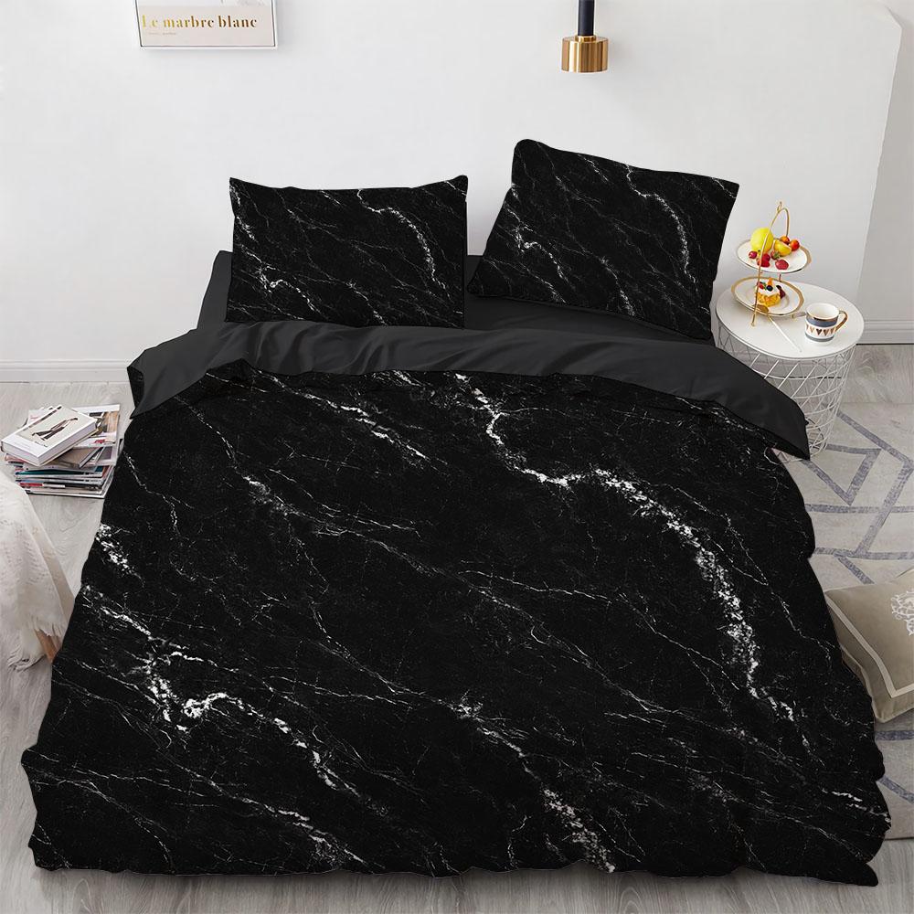 Marble King Queen Duvet Cover Cool Black and White Texture Pattern Bedding Set for Teens Adults 2/3pcs Polyester Quilt Cover