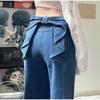 Trendy Women's Fashion Back Bow Design Jeans High Waisted Straight Leg Denim Pants 2025 Spring New Arrival Female Solid Color Jean