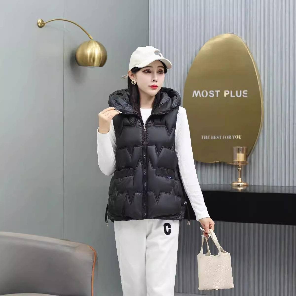 

Осенне-зимний женский жилет с воротником-стойкой, утепленный, ветрозащитный и теплый студенческий жилет, куртка без рукавов M чёрный