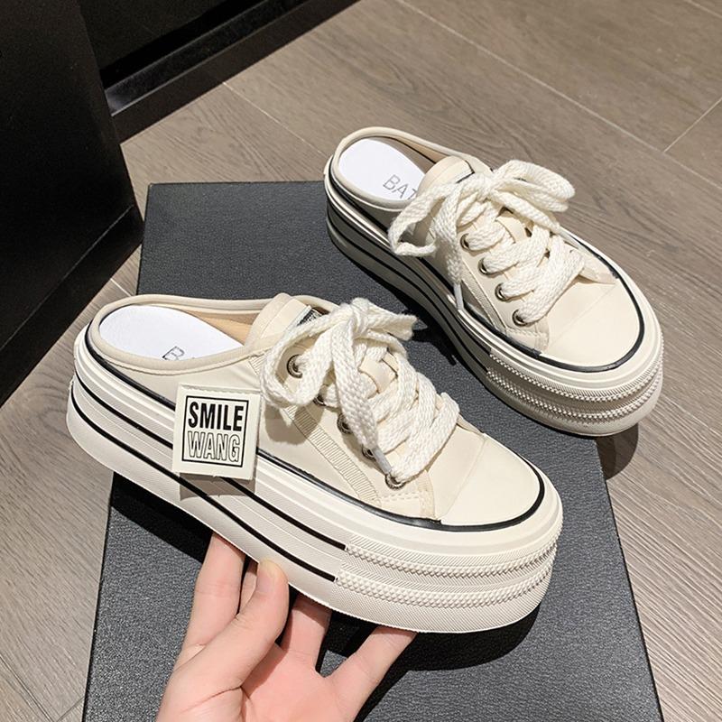 

Холщовые полутапочки женские летние новые интернет-знаменитости с высоким чувством без каблука ленивые тапочки 40