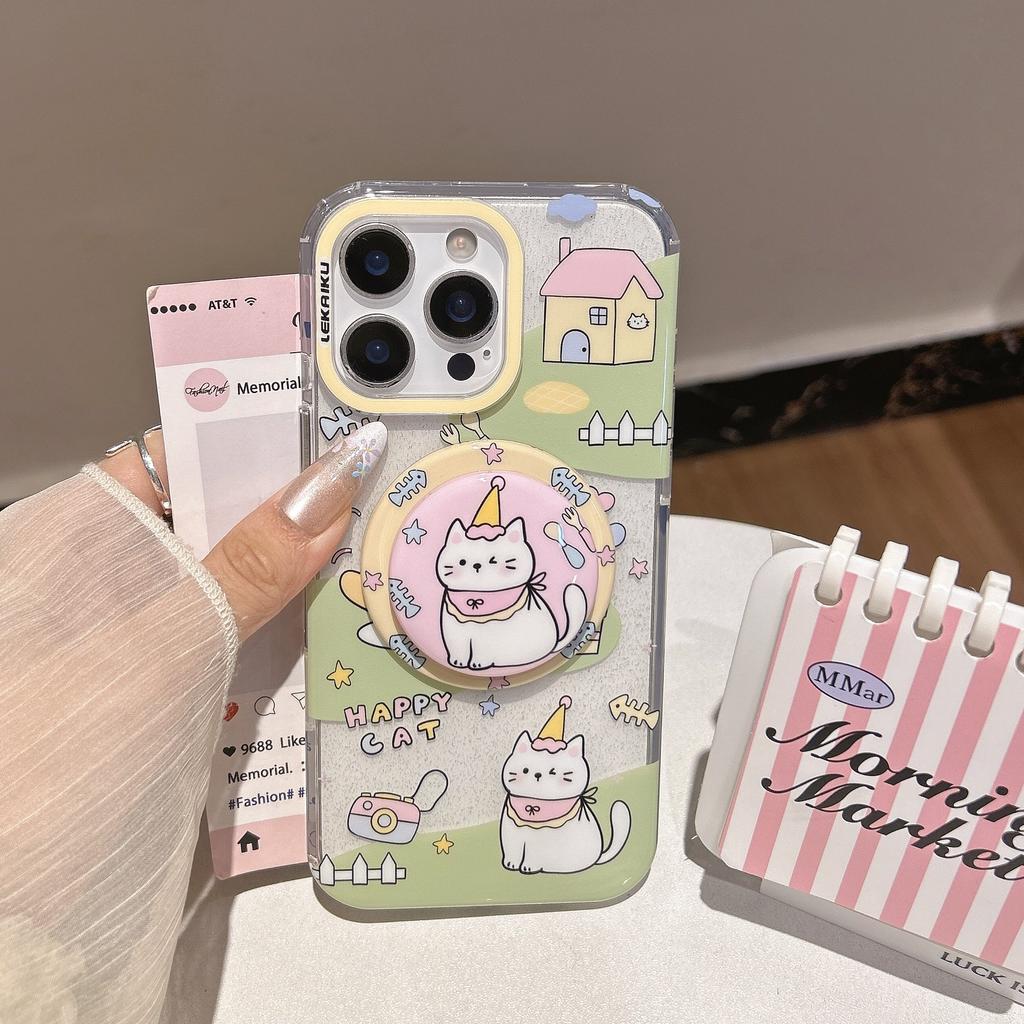 ins Korean cartoon animal suitable for Apple 16promax mobile phone case iPhone15 magnetic suction bracket 14P new