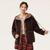 SNOWFLYING Women's Faux Lamb Wool Hooded Colorblock Jacket