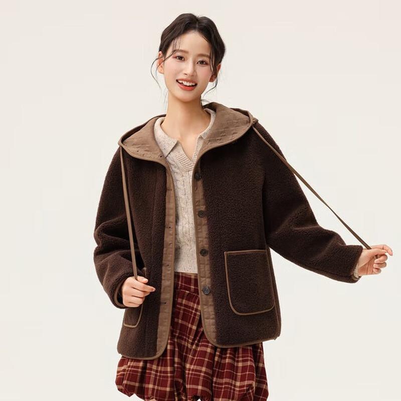 SNOWFLYING Women's Faux Lamb Wool Hooded Colorblock Jacket