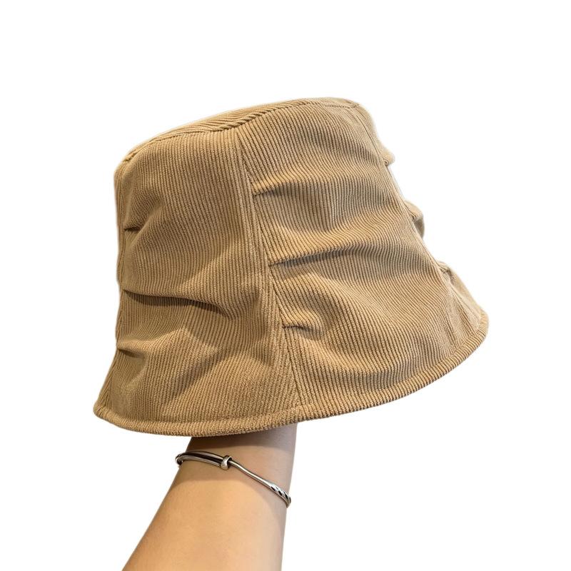 1Pcs Korean Style Foldable Travel Outdoor Hat Corduroy Pleated Bucket Hat For Women Solid Color Soft Casual Sun Hat