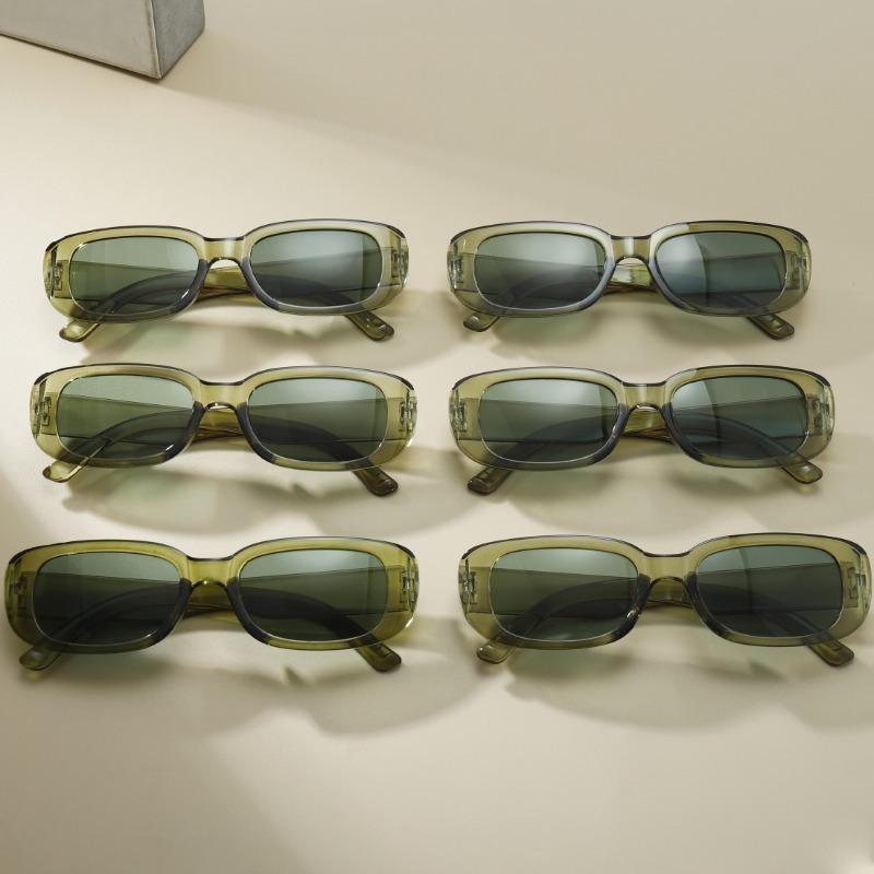 

6 шт. Ретро Квадратные Модные Очки - Унисекс Модные Очки с Зеленым Оттенком для Повседневных Путешествий и Активного Отдыха