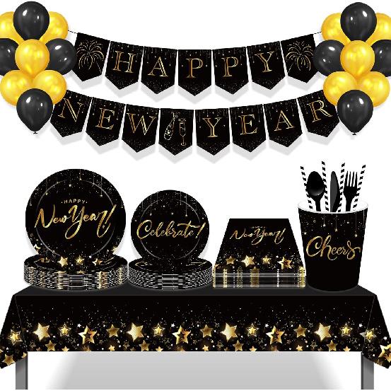 2Pack Black and Gold Tablecloth for Rectangle Tables, Plastic Disposable Star Table Covers for Birthday, Wedding, Anniversary, Picnics, Graduation,