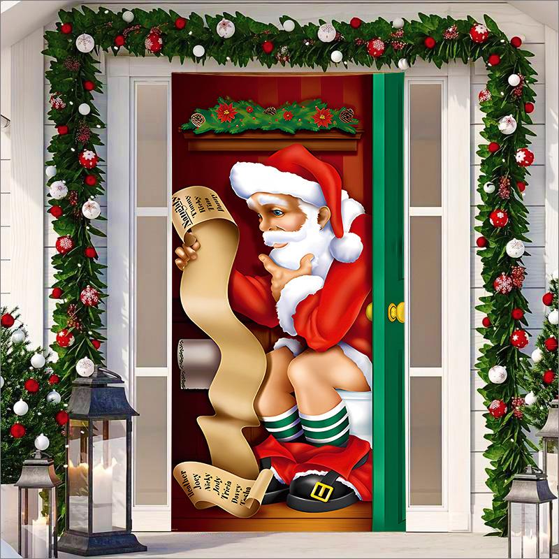 Stretch Fabric Christmas Door Tapestry - Santa Claus Gift Background for Holiday Parties