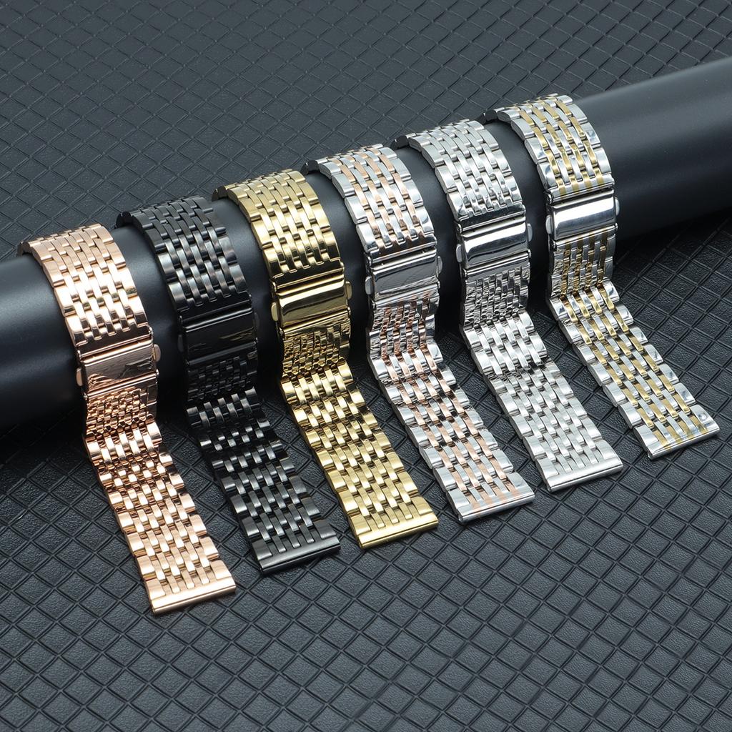 Stainless Steel Watchband Metal Watch Band Premium Solid Polished Bracelet Straps Curved End 24mm 23mm 22mm 21mm 20mm 19mm 18mm
