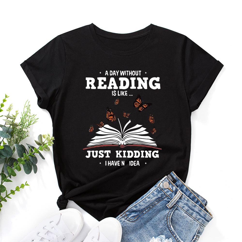 Letters Cotton T-Shirt Short Sleeve Round Neck Women 2d Print Tops