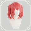 Heat-resistant cosplay wig, red, twin tails with bun, short hair, perfect for events, Christmas, or costumes + 2 bonus items