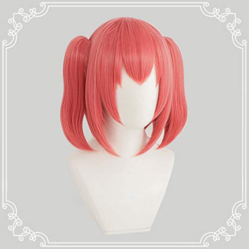Heat-resistant cosplay wig, red, twin tails with bun, short hair, perfect for events, Christmas, or costumes + 2 bonus items