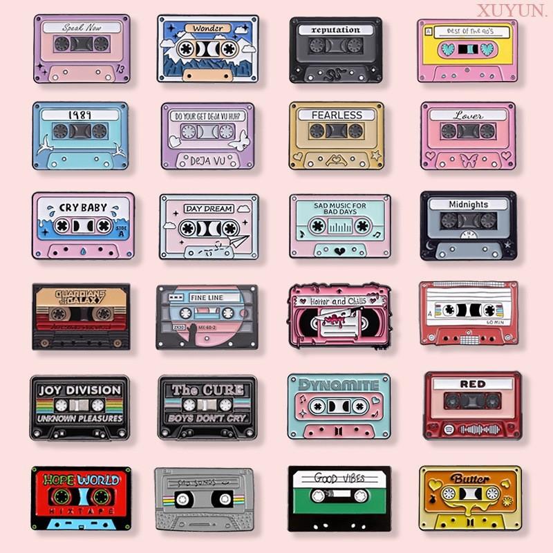 Magnetic Tape Radio Set Metal Enamel Pins Custom Myth Brooches Bag Clothes Lapel Pin Badge Animal Jewelry Gift For Kids Friends