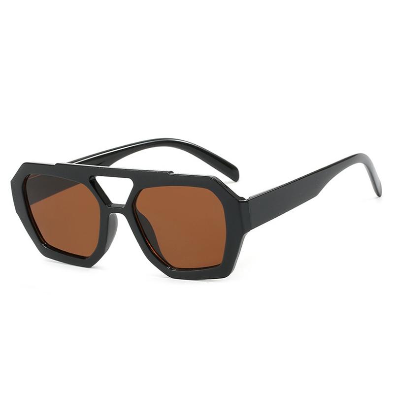 Black Brown Square Sunglasses Women Luxury Retro Double Bridges Polygon Sunglasses Female Thick Frame Eyewear Shades UV400