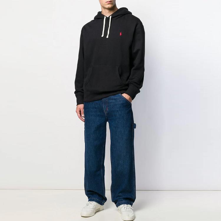 Polo Ralph Lauren Logo Embroidered Solid Color Pullover Hoodie Men Hoodies Black 710766778-008