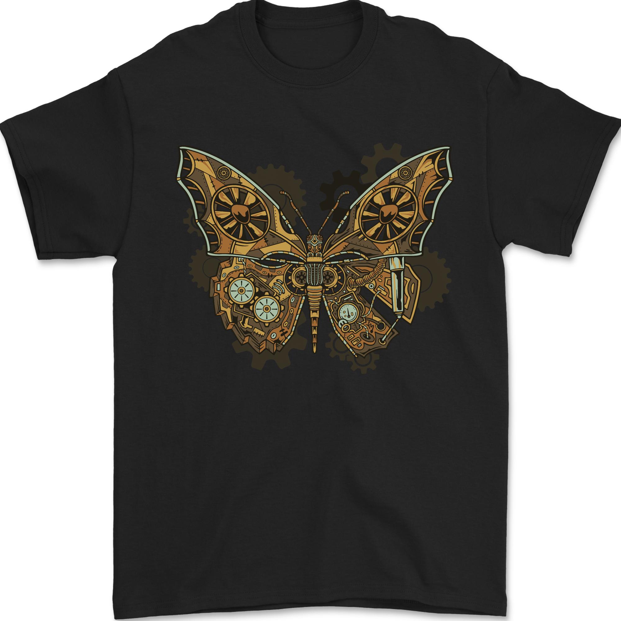 Steampunk Butterfly Butterflies Mens T-Shirt 100% Cotton XL