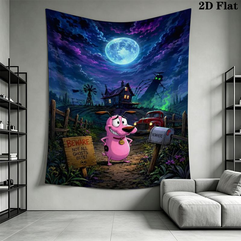 Courage the Cowardly Dog Wall Tapestry Aesthetic Wall Hanging Printed Fabric Blanket Decorative Tapestries for Bedroom Living Room Home Decor