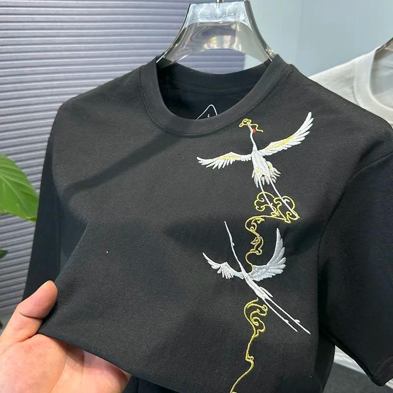 Men's Ne Embroidery Short Sleeve T-Shirt Casual Crew Neck Chinese Style Top