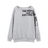 Women's Oversized Gray Off-Shoulder Sweater with American Letter Print, Perfect for Early Autumn.