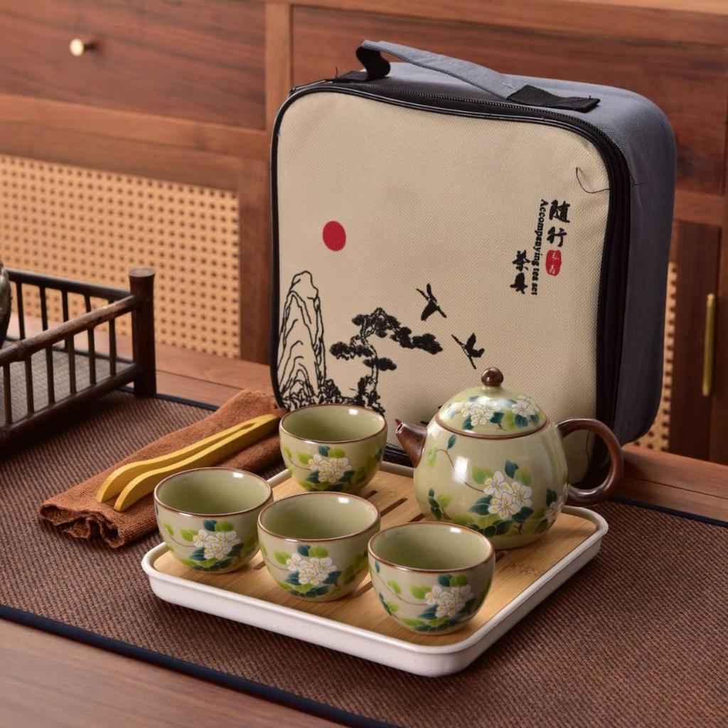 Chinese Kung Fu Travel Tea Set Creative Ceramic Portable Outdoor Travel Teapot Teacup Traditional Tea Ceremony Teaware Gift Box