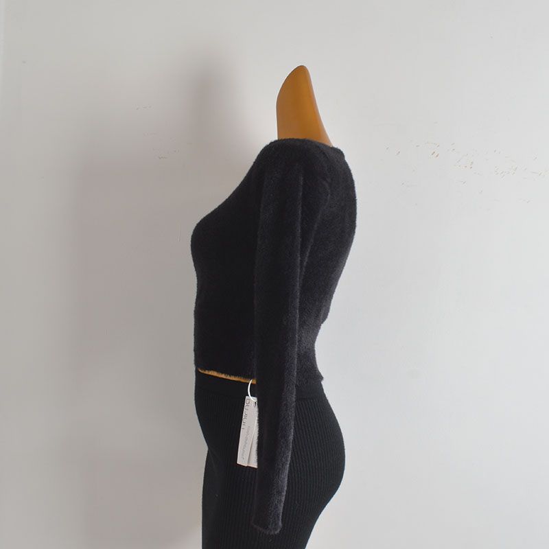 Pure Desire Style Sexy Sexy Cutout Breasted Knitting Cardigan Female Fall and Winter New Arrival Slim Fit Slimming Long Sleeves Mink-like Clothes