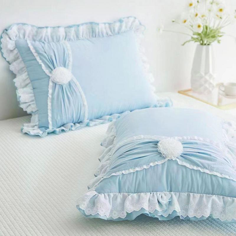 Korean Style Princess Embroidery Lace Trim Ruffle Pillowcase Pair for Single/Double Bed - Xinjiang Cotton (2026)