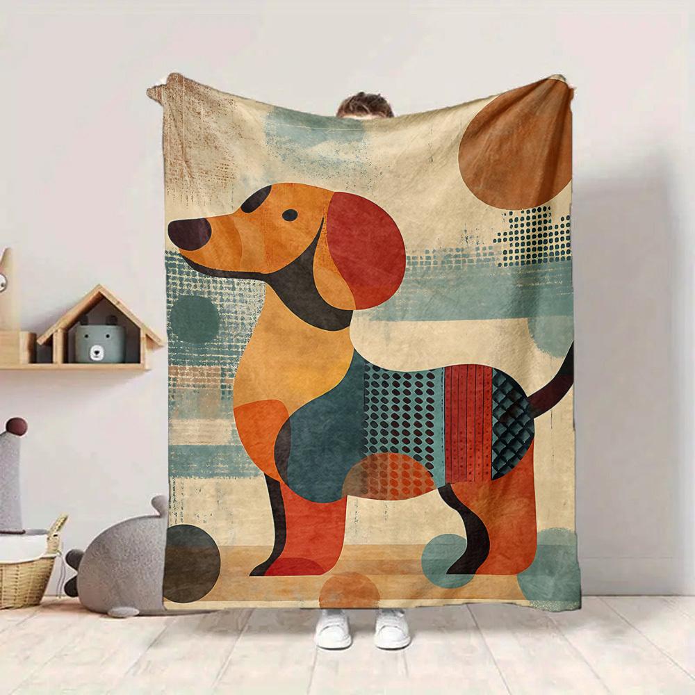 1pc Abstract Canine Lightweight Flannel Blanket, Comfortable and Warm Blanket, for Office and Camping Sofa Bed, Livingroom015