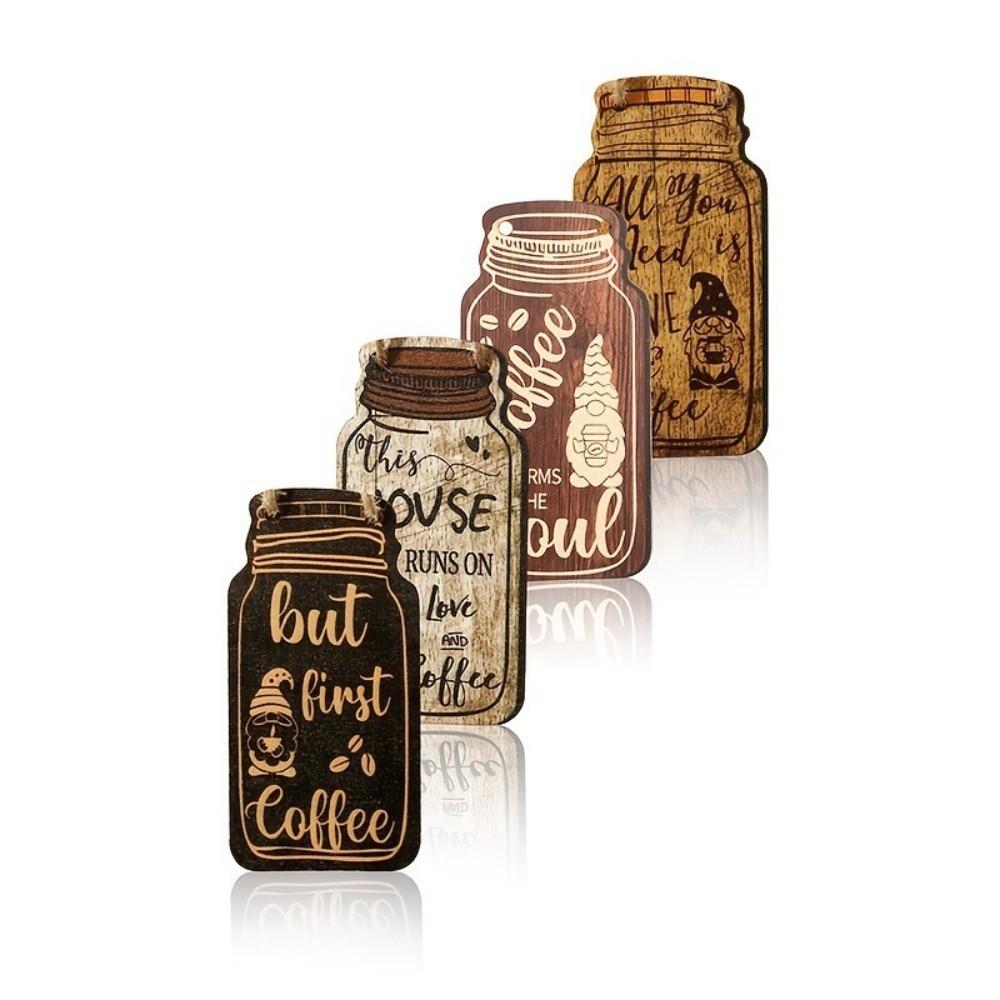 4Pcs Rope Hanging Coffee Hanging Sign Wood Cafe Decor Sign Kitchen Cafe Home Decor Ornaments