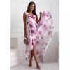 2024 Fashion Print Chiffon Dress Women Elegant V Neck Sleeveless Pleated High Waist Party Dress Casual Long Dress with Irregular Hem