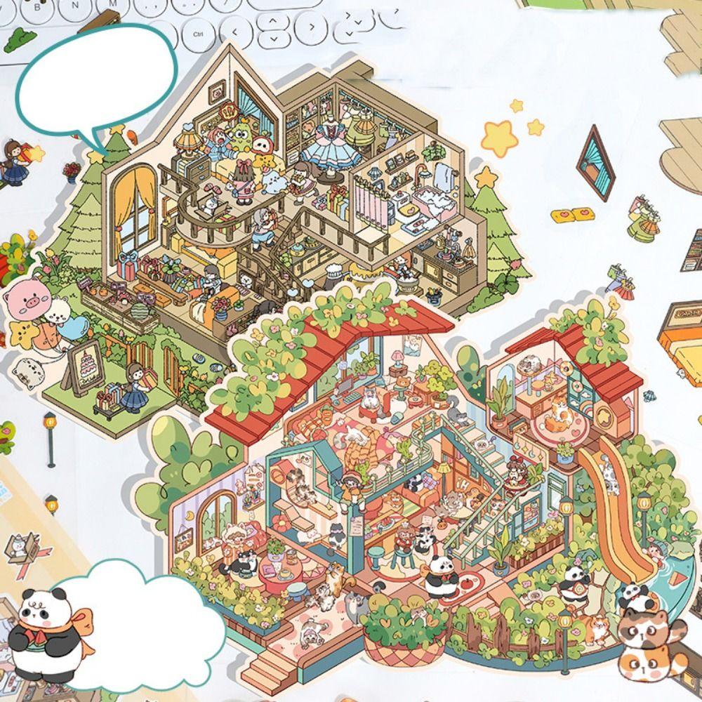 Forest Party 3D Landscape Sticker Paper Plus Size Cabin Scene Game Stickers  Children/Kids