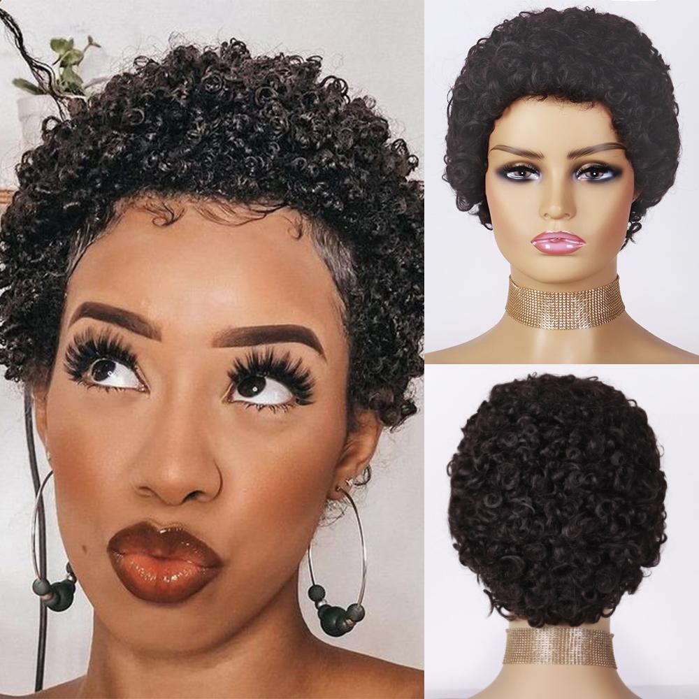 

MISS WIG Kinky Curly Супер короткий парик для чернокожих женщин Короткие вьющиеся волосы Парики из синтетического волокна Афро Kinky Curly Wig