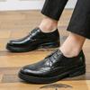 Fashion Italian Brand Men's Leather Casual Shoes Classic Brown Brogue Shoes Office Commuting Men's  Business Work Shoes Versatile