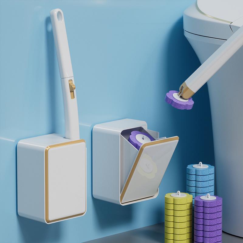 Wall-Mounted Toilet Brush with Dissolvable Heads for Complete Cleaning