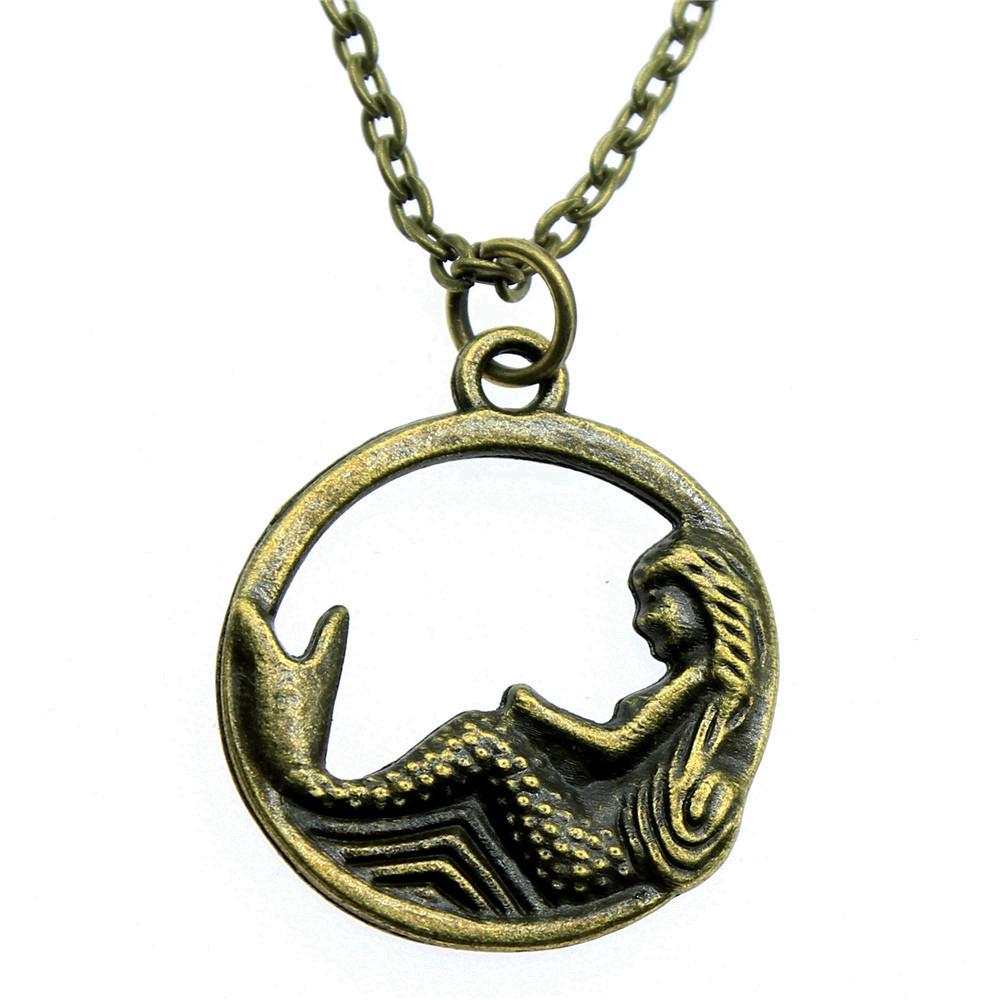 Mermaid Dolphin Ocean Life Pendant Antique Bronze Metal Men Collar Necklace Fashion Gift